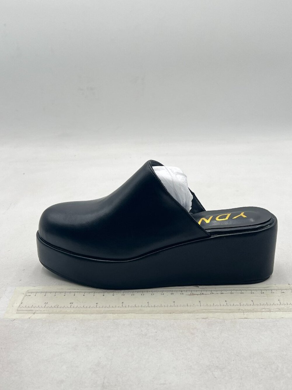YDN BlackCute Round Toe Platform Heeled Mules Mid Wedge Heels Slippers Shoe